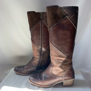 PIKOLINOS tall brown leather boots side zip size 37